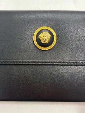 Gianni Versace leather playing card case with Gold Medusa Emblem